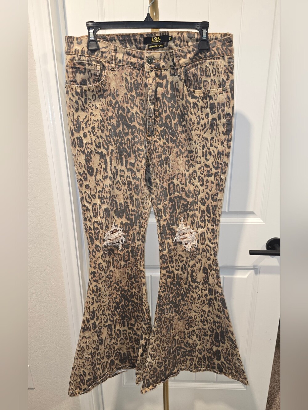 L&B Lucky Blessed Leopard Jeans High Rise Flare Womens Size 14